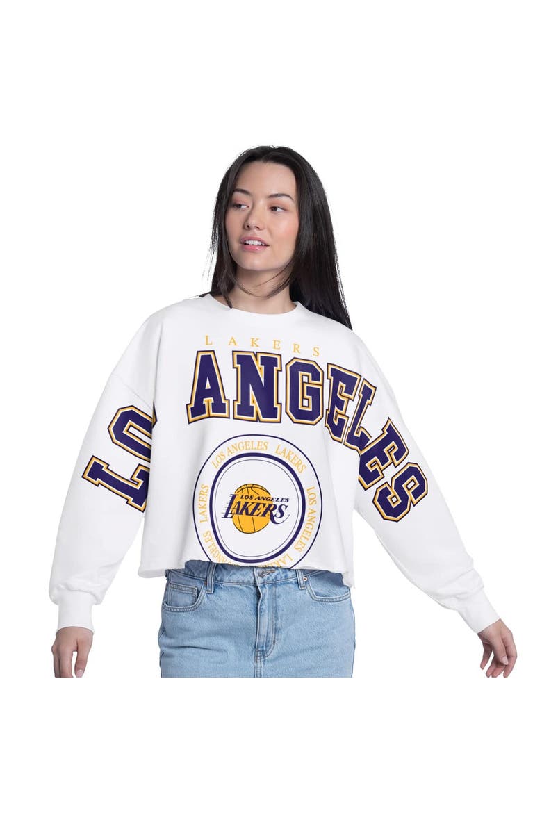 Women's G-III 4Her by Carl Banks  White Los Angeles Lakers Bleachers Cropped French Terry Sweatshirt, Main, color, White