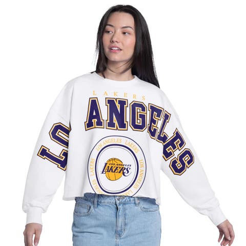 Women's G-III 4Her by Carl Banks  White Los Angeles Lakers Bleachers Cropped French Terry Sweatshirt