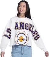 G-III 4HER BY CARL BANKS Women's G-III 4Her by Carl Banks  White Los Angeles Lakers Bleachers Cropped French Terry Sweatshirt