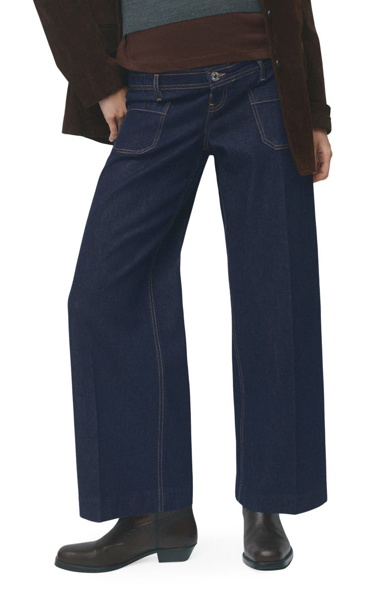 MANGO Over the Bump Patch Pocket Wide Leg Maternity Jeans, Main, color, Open Blue