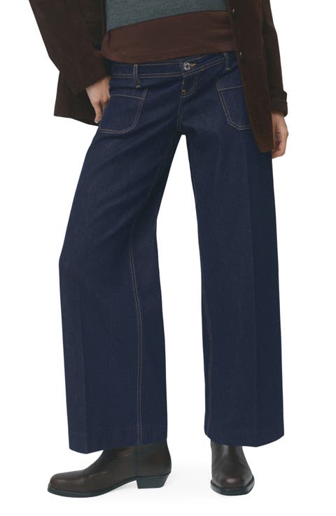 Over the Bump Patch Pocket Wide Leg Maternity Jeans (Open Blue)