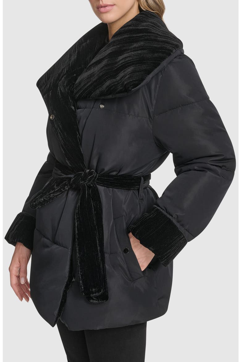 Emerson Velvet Lined Puffer Coat, Alternate, color, BLACK