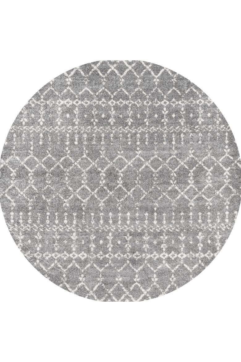 Moroccan HYPE Boho Vintage Diamond Round Area Rug, Main, color, Gray/Ivory