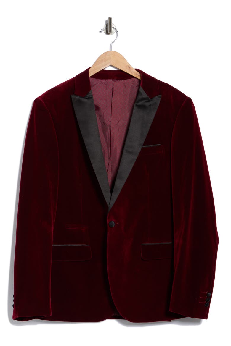 Peak Lapel Velvet Dinner Jacket, Alternate, color, BURGUNDY