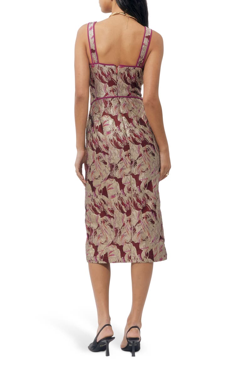 Ella Jacquard Midi Dress, Alternate, color, BURGUNDY/ GOLD
