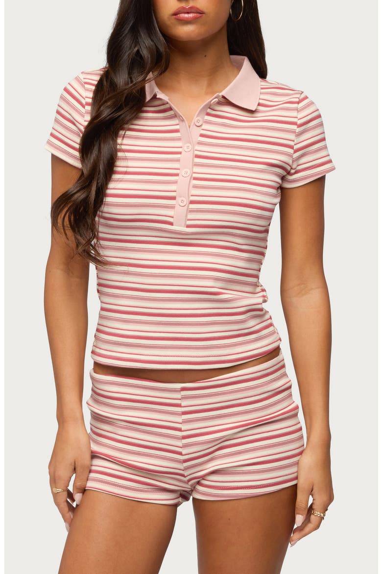Noelia Striped Polo Top, Main, color, PINK
