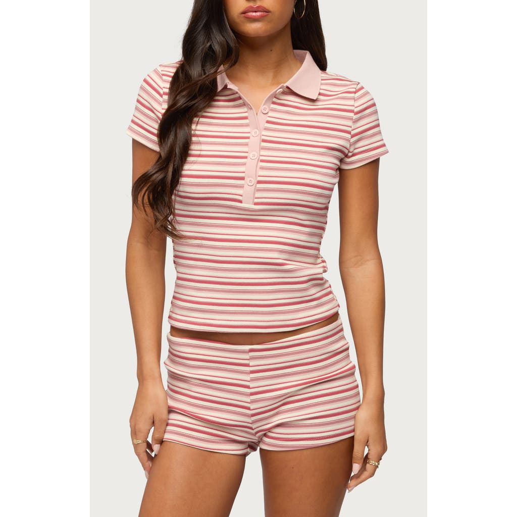 EDIKTED Noelia Striped Polo Top in Pink at Nordstrom, Size Medium