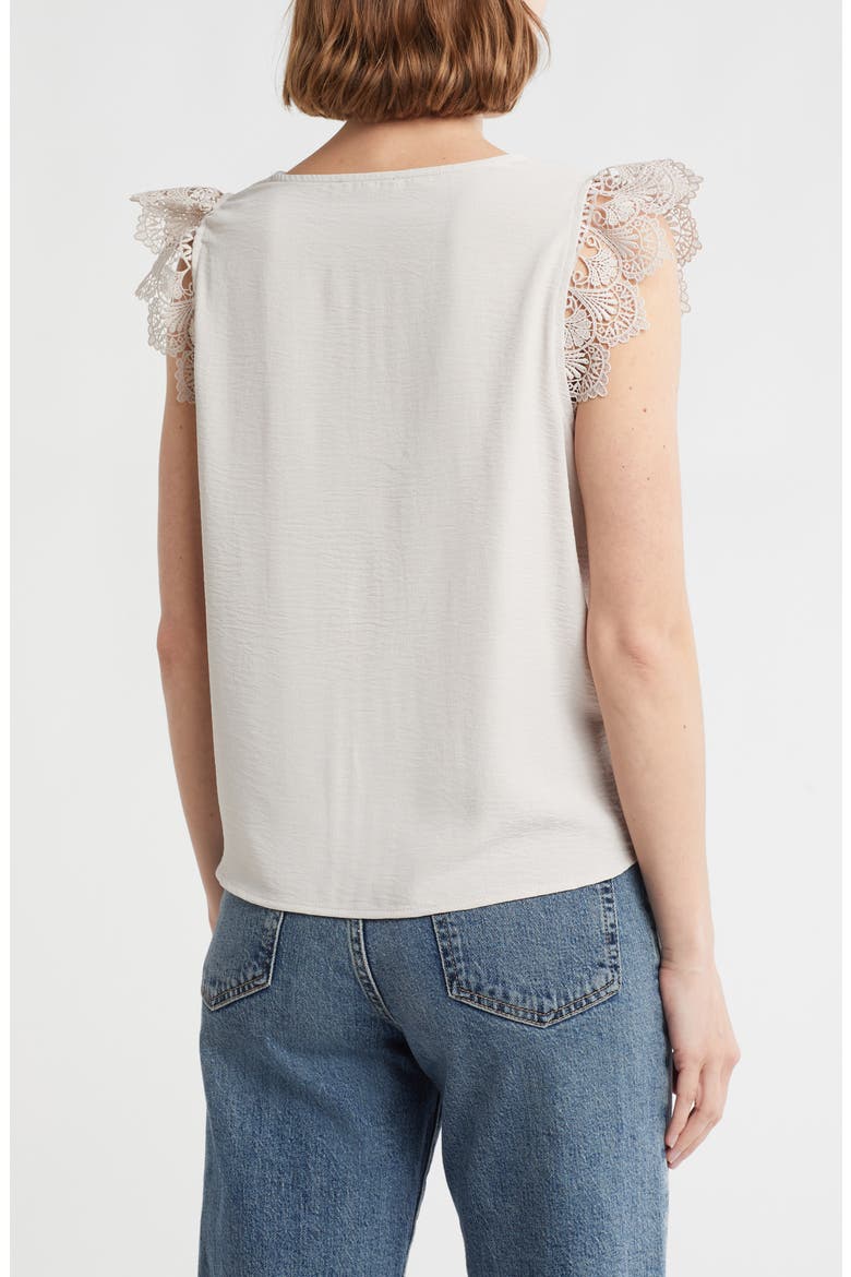 Lace Flutter Sleeve Top, Alternate, color, PEBBLE