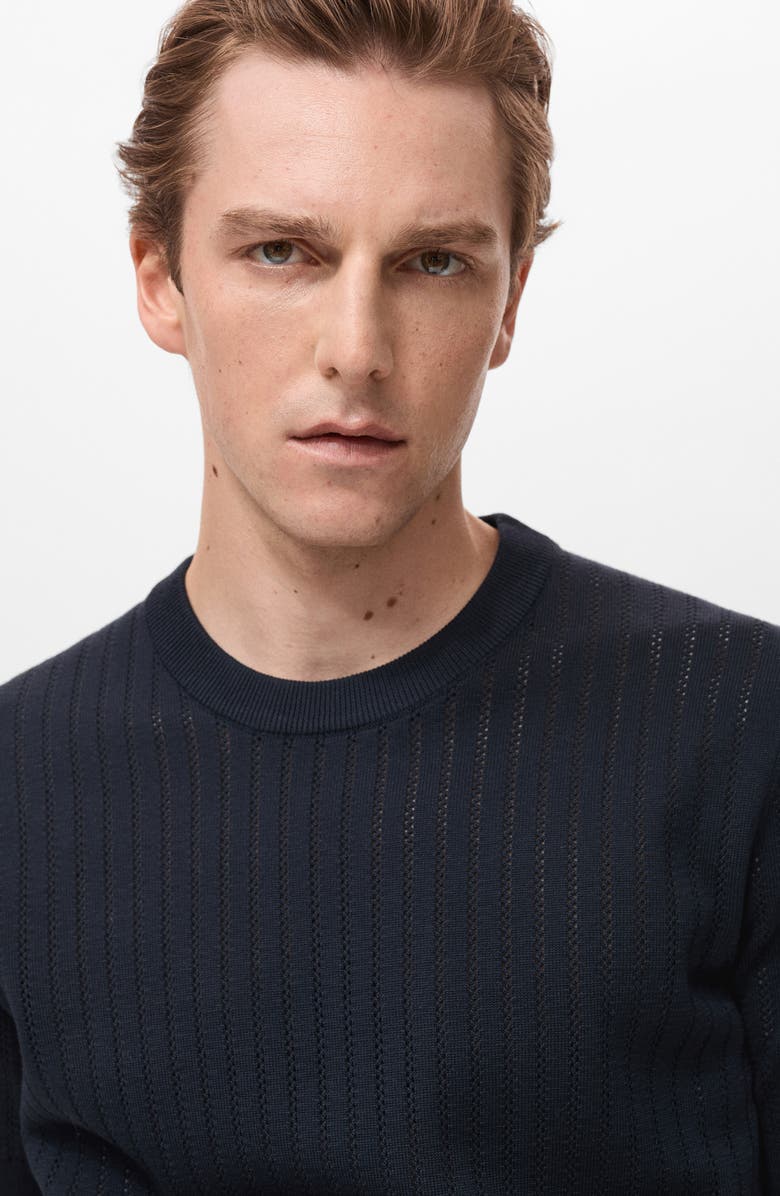 MANGO Openwork Stripe Cotton Top, Alternate, color, Navy