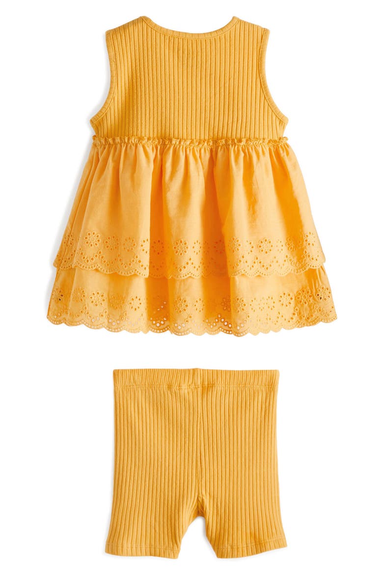Kids' Eyelet Accent Sleeveless Cotton Top & Bike Shorts Set, Alternate, color, YELLOW