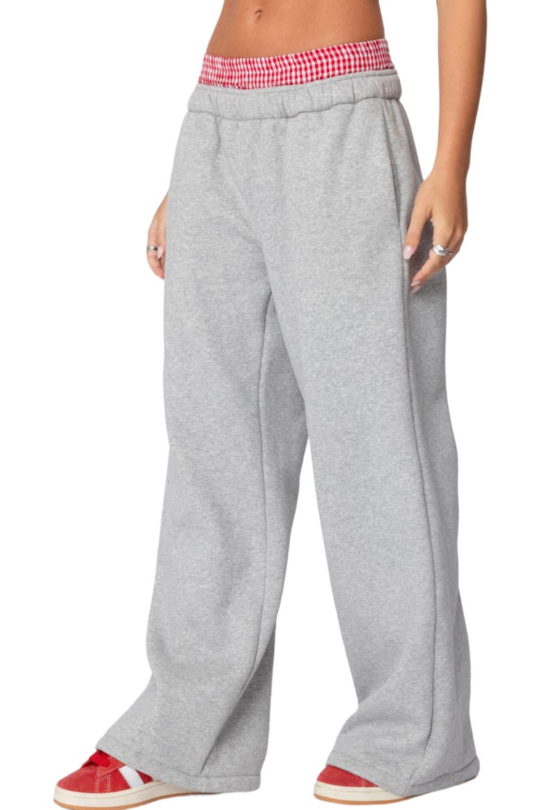 Gingham Waist Wide Leg Sweatpants, Alternate, color, GRAY