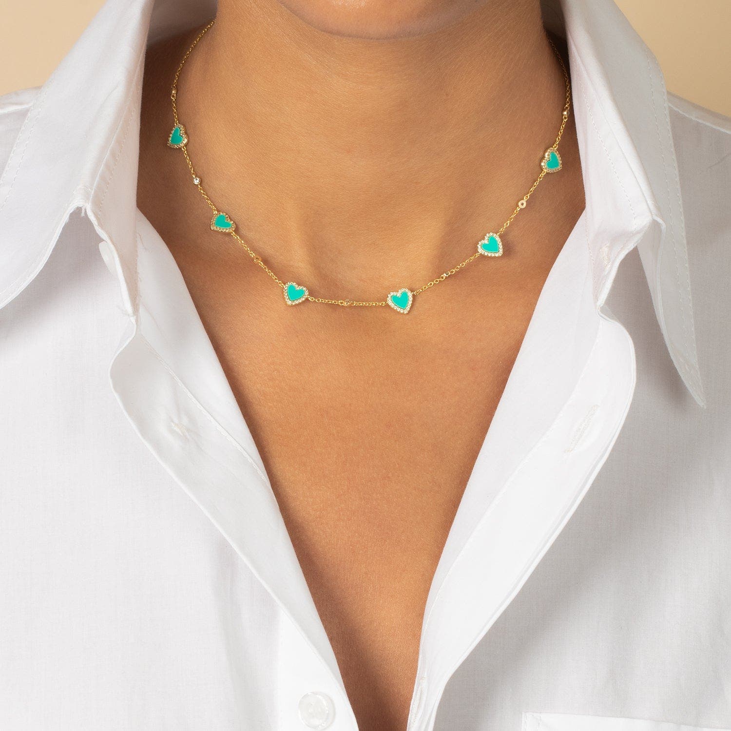 BY ADINA EDEN Pave Outlined Colored Stone Multi Heart Necklace (Women ...