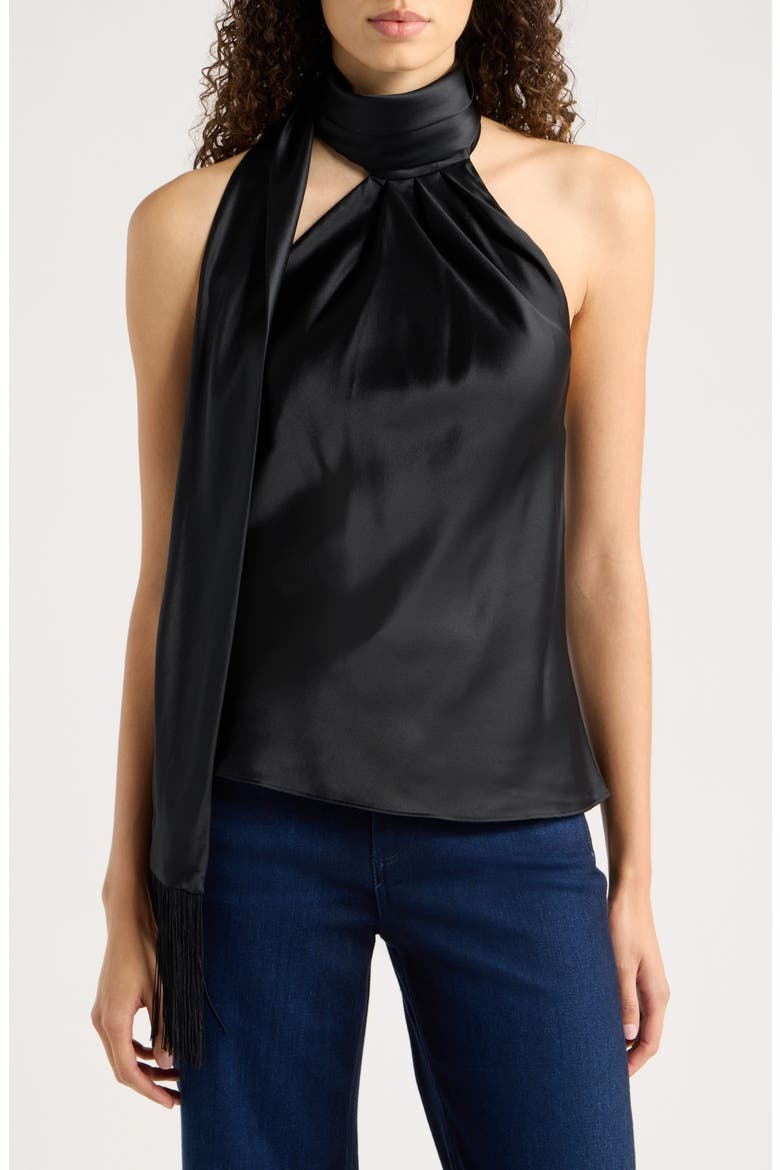 Sabi Scarf Fringe Sleeveless Silk Top, Main, color, BLACK