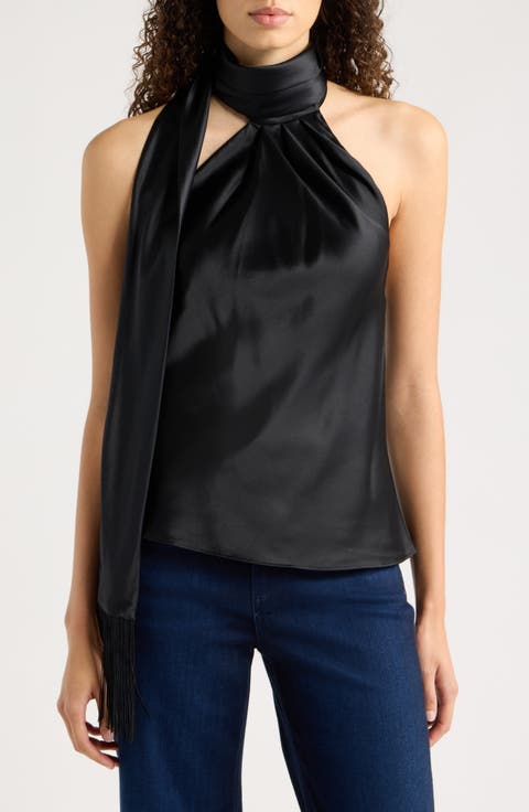 Sabi Scarf Fringe Sleeveless Silk Top