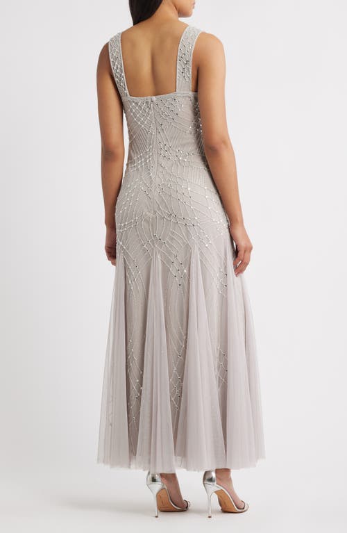 Pisarro Nights Beaded Gown With Long Sleeve Jacket In Silver