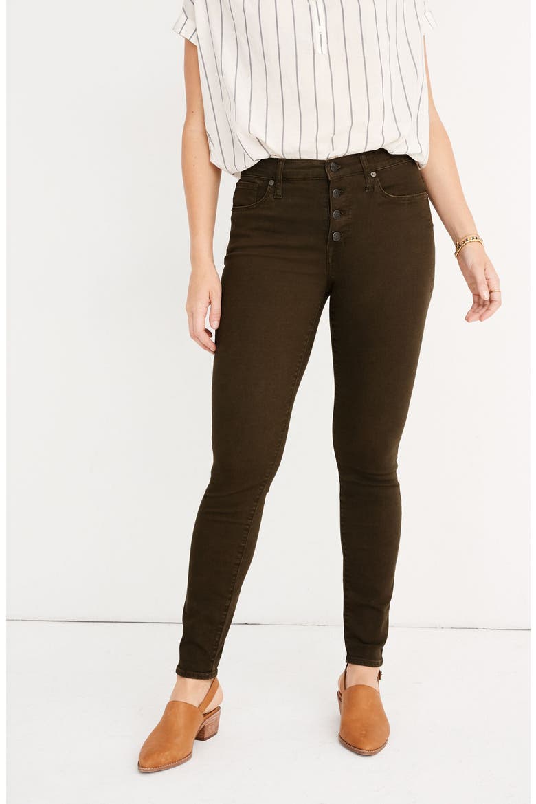 9-Inch Mid-Rise Skinny Jeans: Garment Dyed Button Front Edition, Alternate, color, DRIED OLIVE