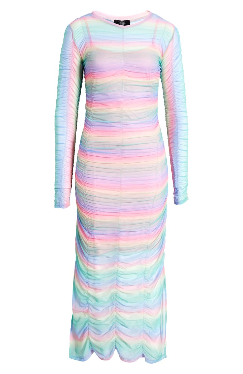 Dressed in Lala Ruched Mesh Long Sleeve Midi Dress with Slip, Alternate, color, 