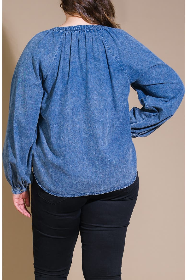 Long Sleeve Washed Denim Top, Alternate, color, MEDIUM INDIGO