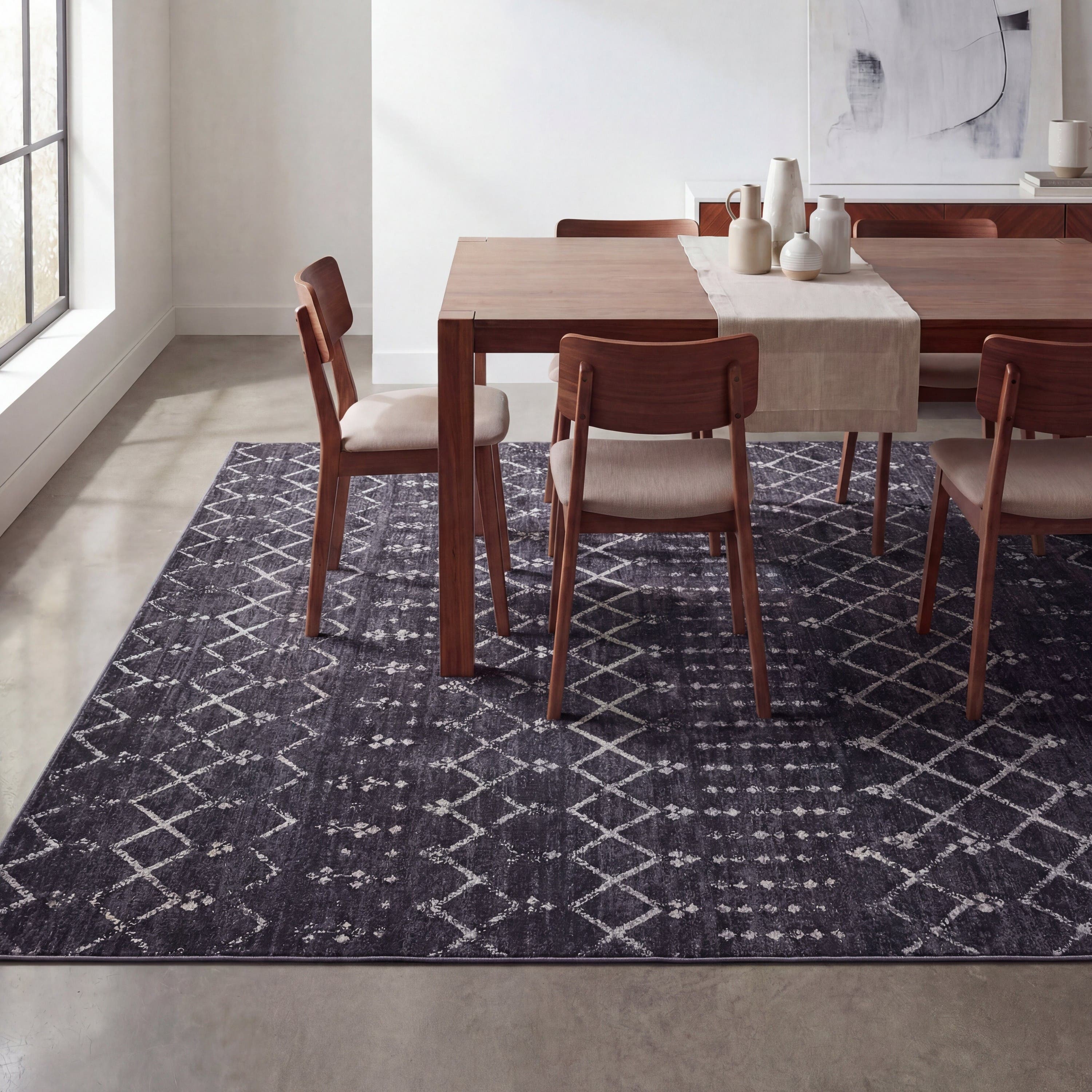 Jonathan Y Leila Moroccan Diamond Trellis Non-slip Machine-washable Area Rug In Dark Gray/ivory