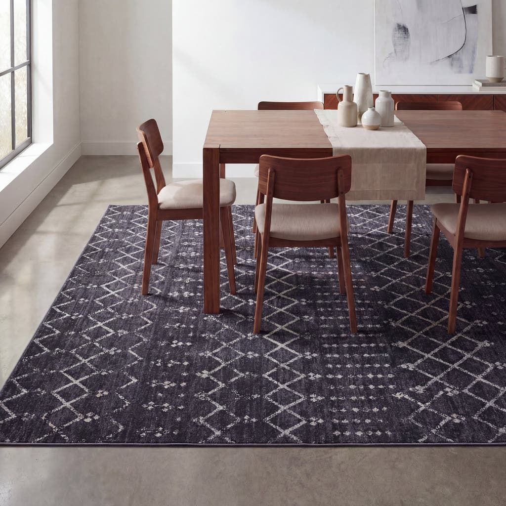 Jonathan Y Leila Moroccan Diamond Trellis Non-slip Machine-washable Area Rug In Dark Gray/ivory