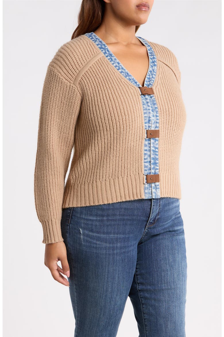 Denim Trim Cropped Cardigan, Alternate, color, TAN