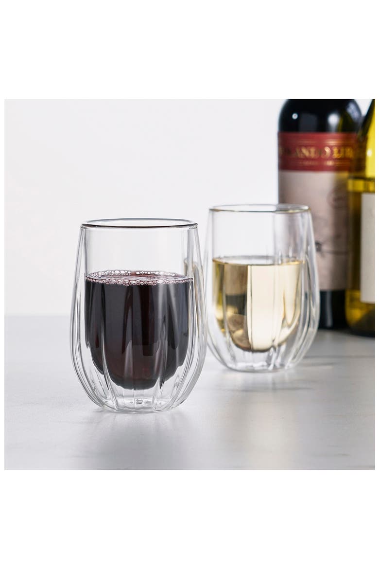 Double Walled Set of 2 Stemless Wine Glasses, Alternate, color, NO COLOR