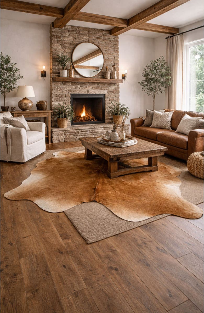 Rhacam Eco Hide Lauren Warm Brown Cowhide Rug  8'3" × 6'7", Alternate, color, Warm Brown
