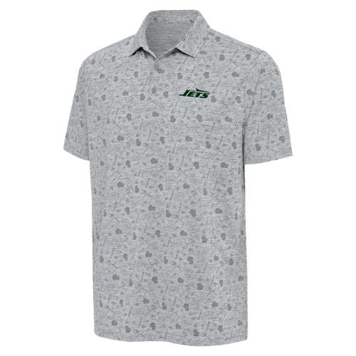 Antigua Heather Gray New York Jets Relentless Polo In Gray
