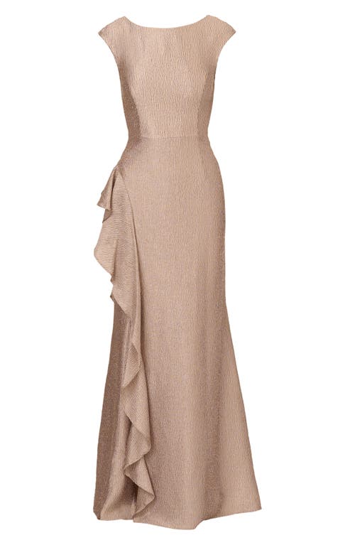 ADRIANNA PAPELL ADRIANNA PAPELL SHIMMER JACQUARD CASCADE RUFFLE GOWN