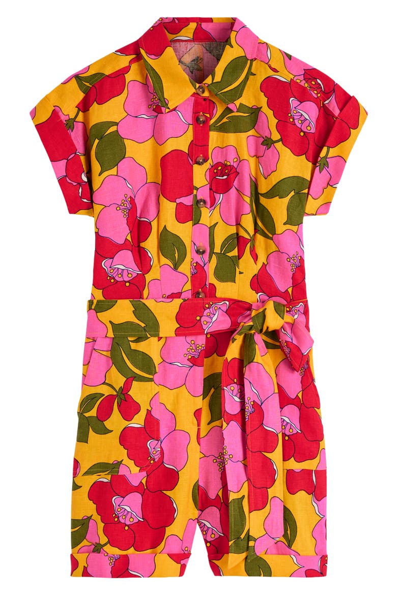 Kay Floral Linen Playsuit, Alternate, color, YELLOW RADIANT BLOOM