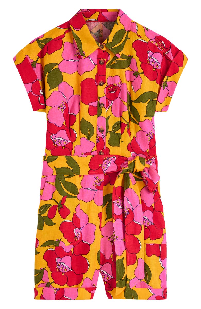 Boden Kay Floral Linen Playsuit, Alternate, color, Yellow Radiant Bloom