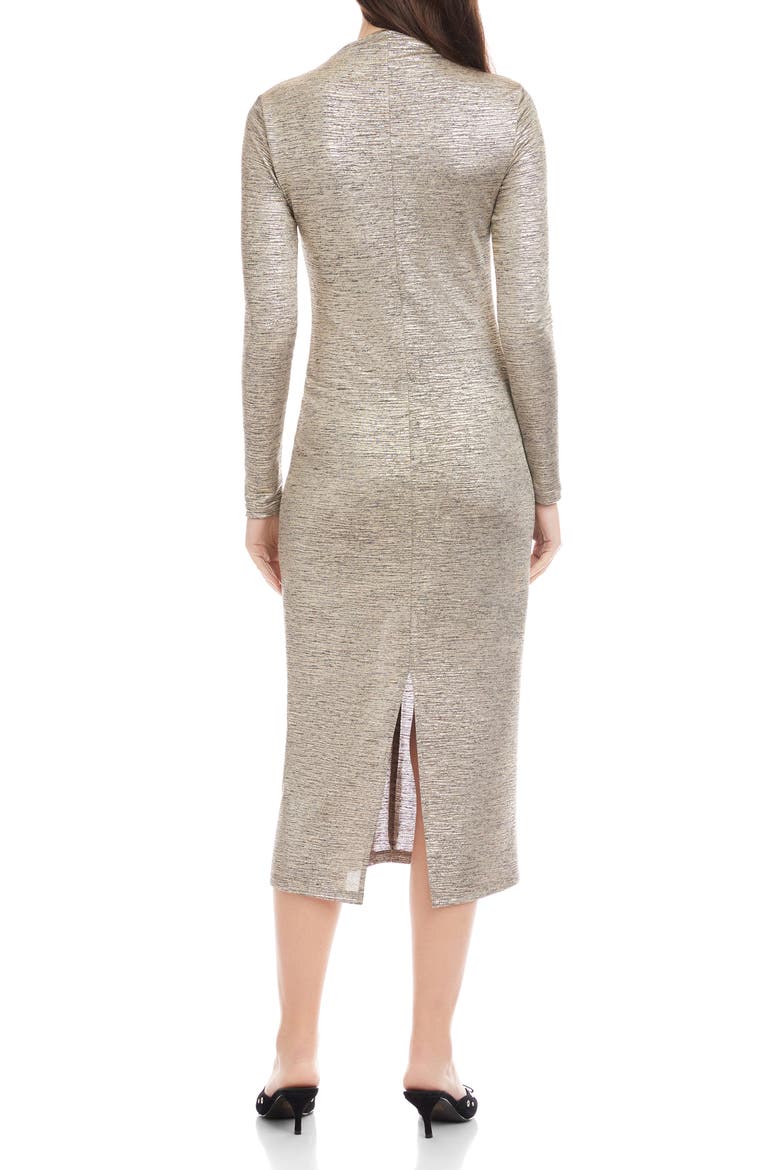 Selena Foil Knit Ruched Long Sleeve Midi Dress, Alternate, color, GOLD DUST