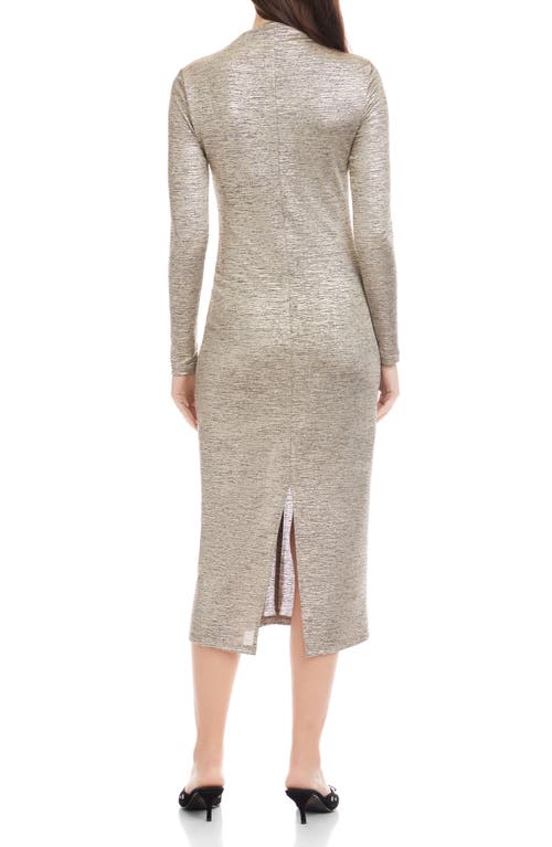 Fifteen Twenty Selena Foil Knit Ruched Long Sleeve Midi Dress In Gray