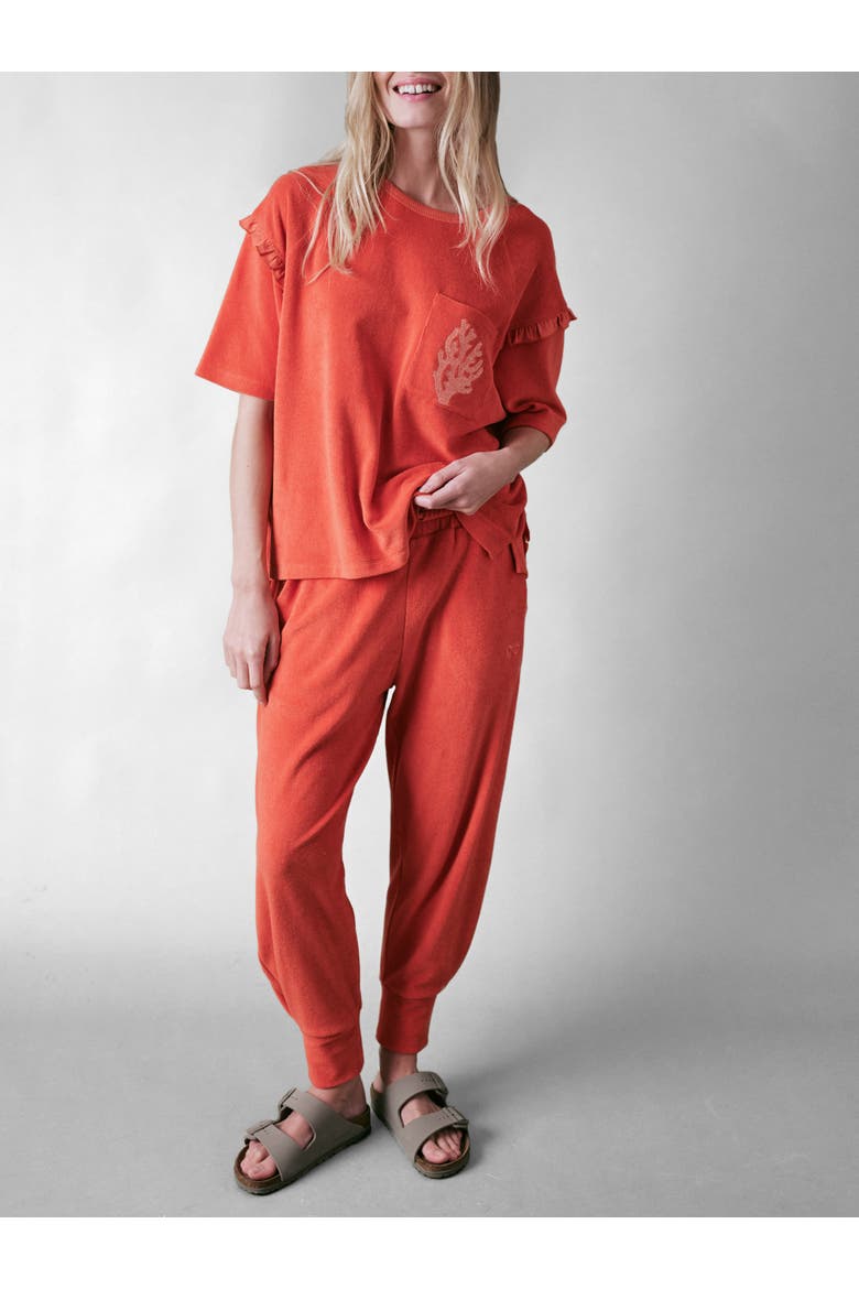 Sea Coral Terry Frill Top, Alternate, color, Burnt Orange