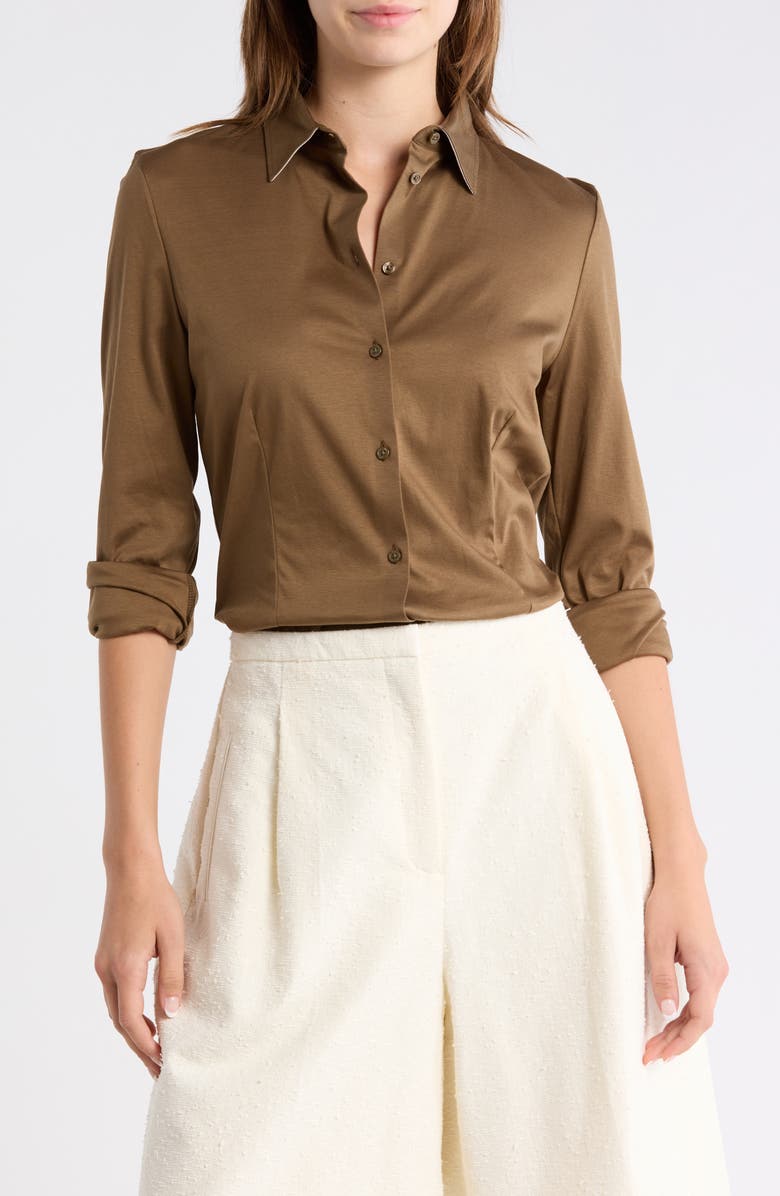 BOSS Birdie Tuesday Cotton Button-Up Shirt, Main, color, Open Brown