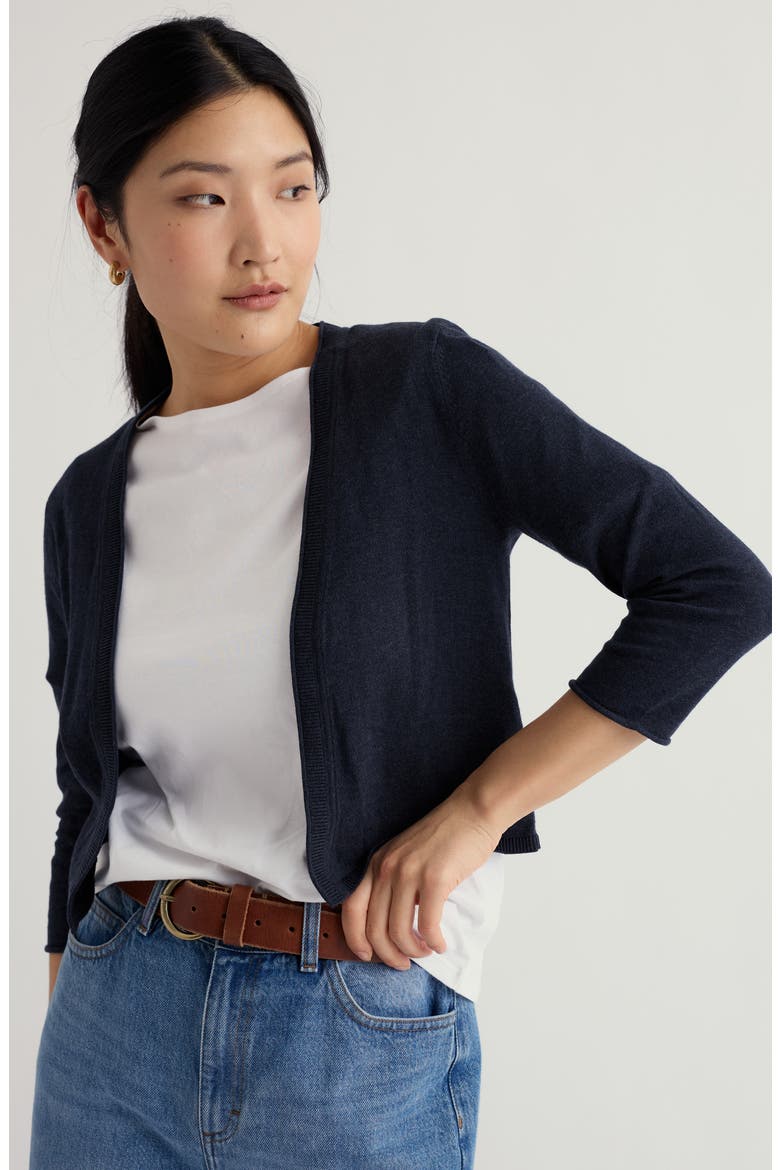 Vanessa Open Front Organic Cotton Crop Cardigan, Alternate, color, MARITIME