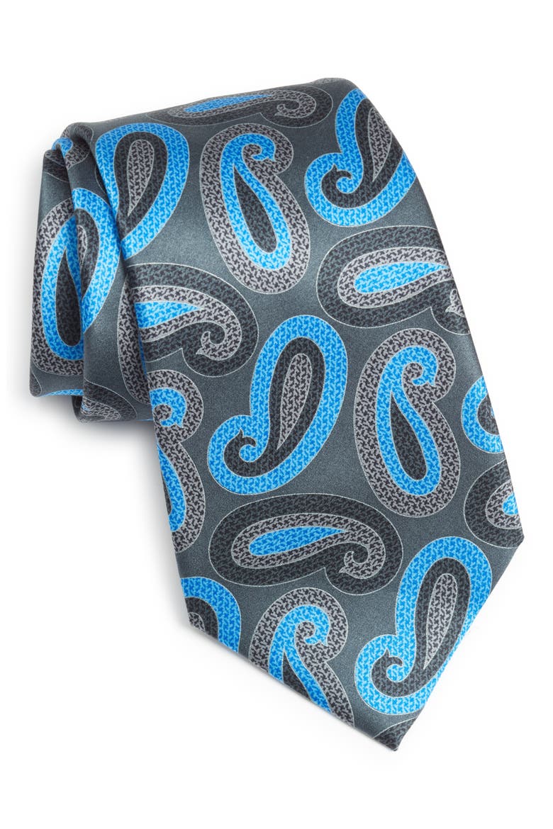 Ermenegildo Zegna Paisley Silk Tie, Main, color, GREY