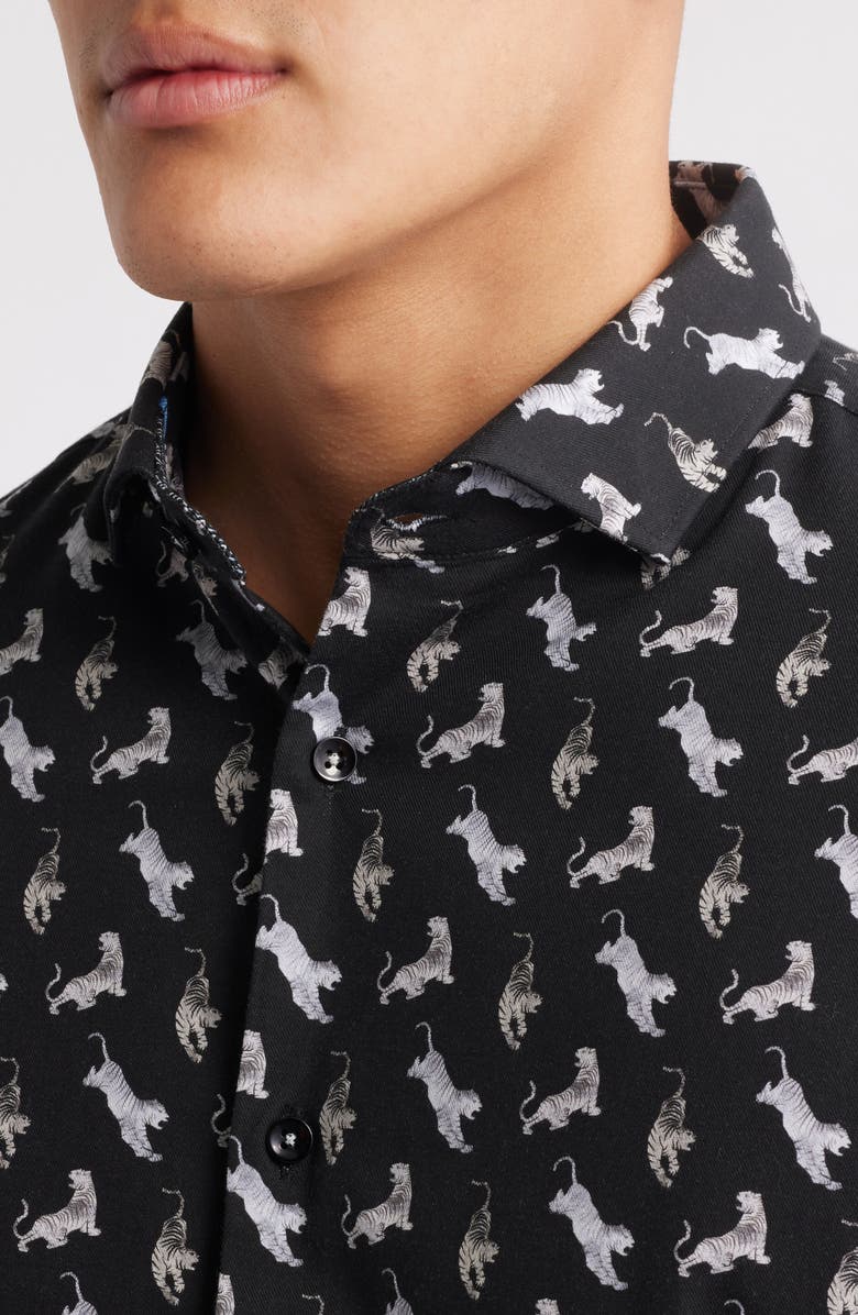 Stone Rose Tiger Print Short Sleeve Button-Up Shirt, Alternate, color, 