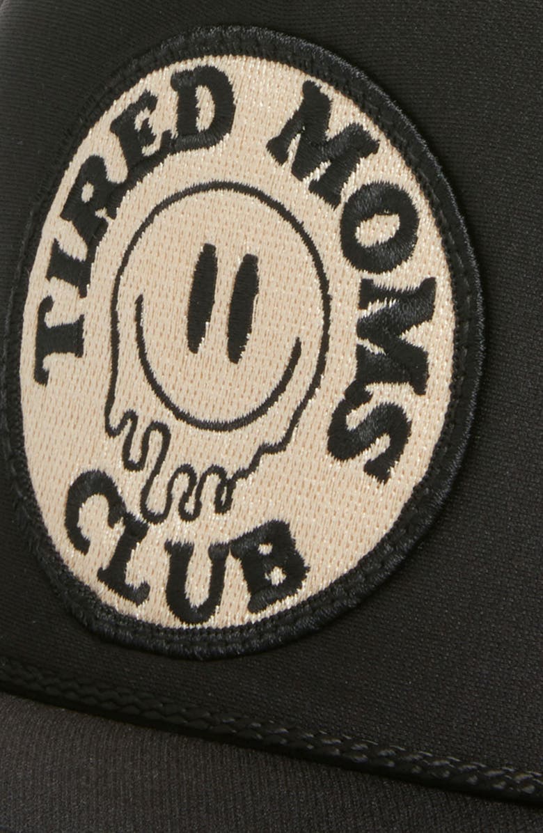 Friday Feelin’ Tired Moms Club Patch Trucker Hat, Alternate, color, Black