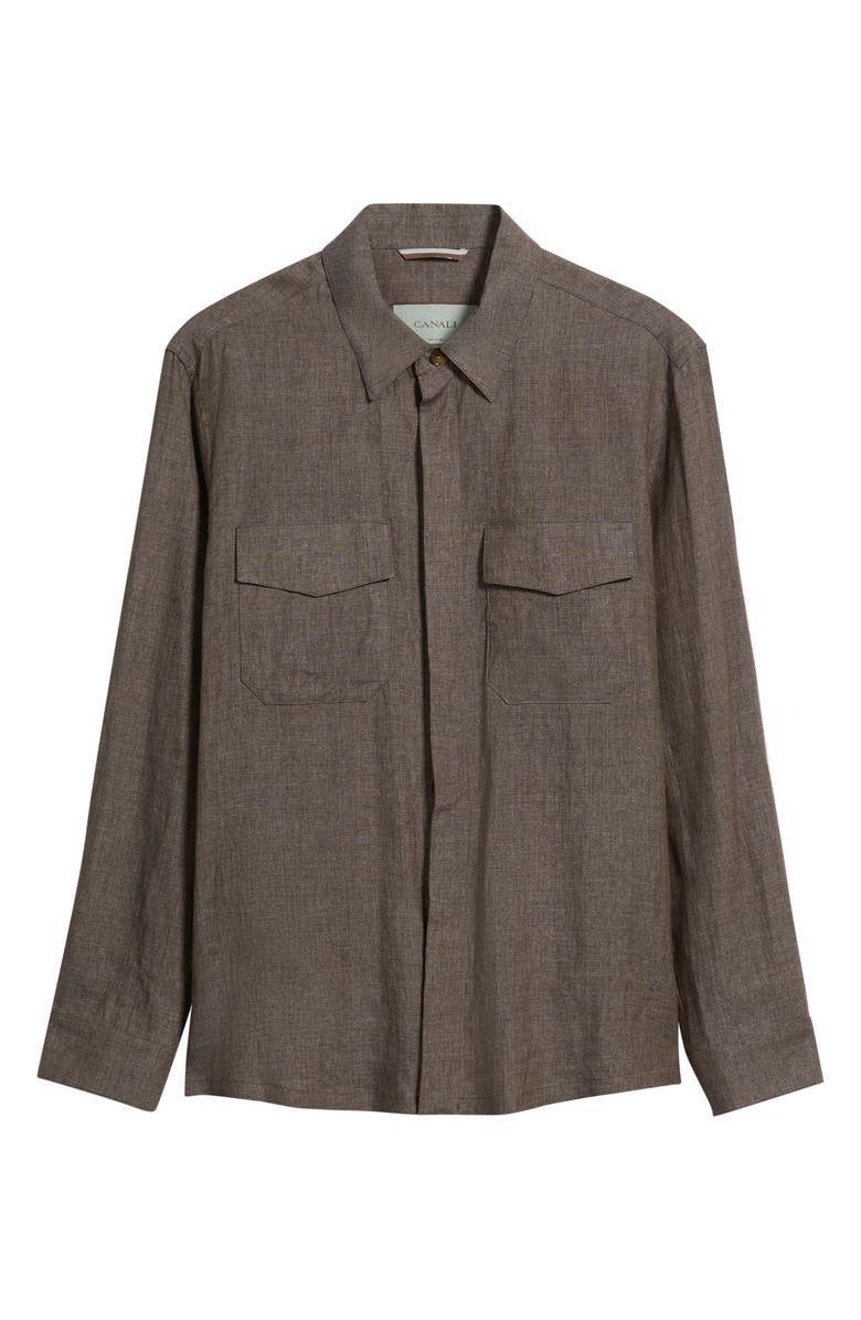 Canali Relaxed Fit Linen Overshirt, Alternate, color, Dark Brown