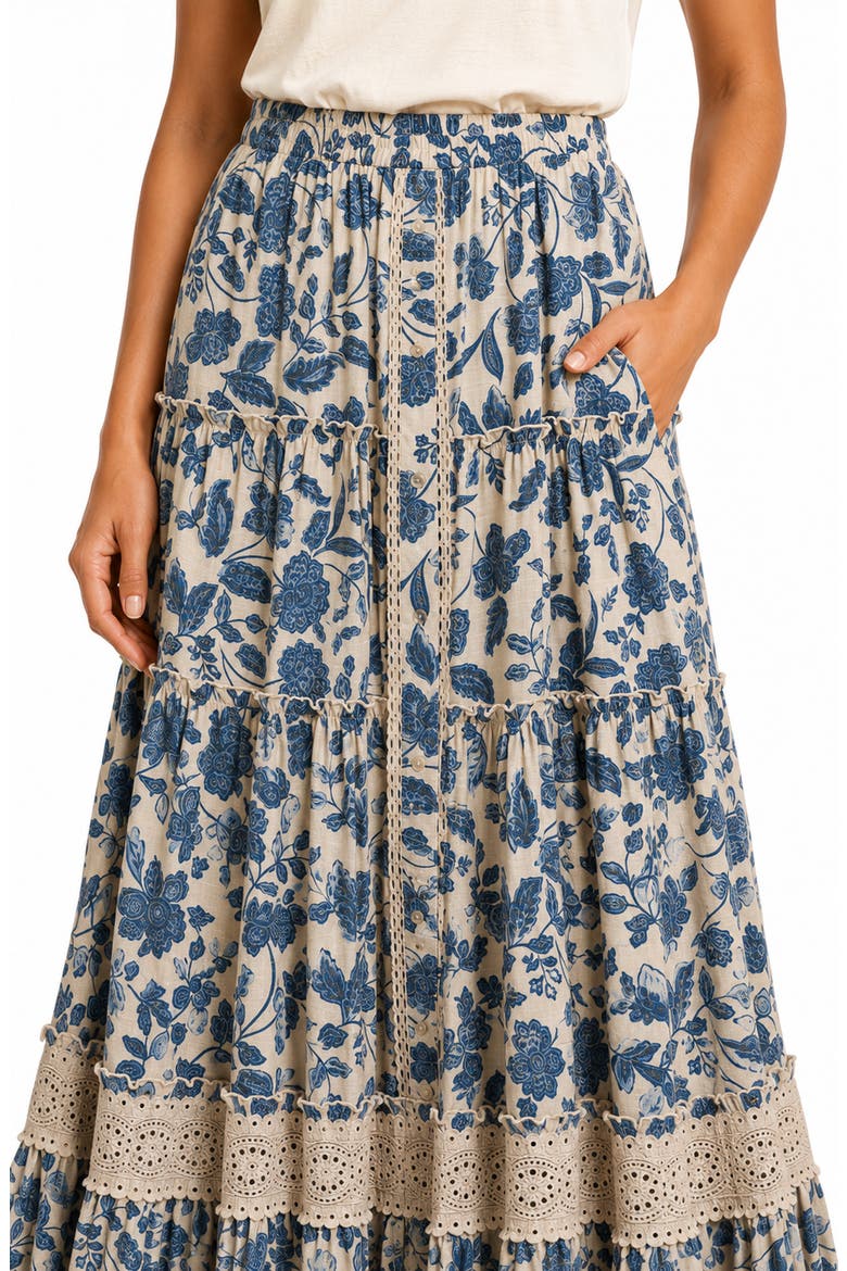 Floral Print Tiered Skirt, Alternate, color, SAND