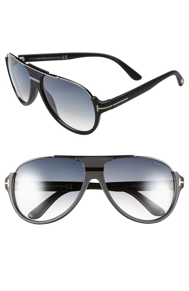 TOM FORD 'Dimitry' 59mm Aviator Sunglasses, Main, color, Matte Black/ Dark Ruthenium