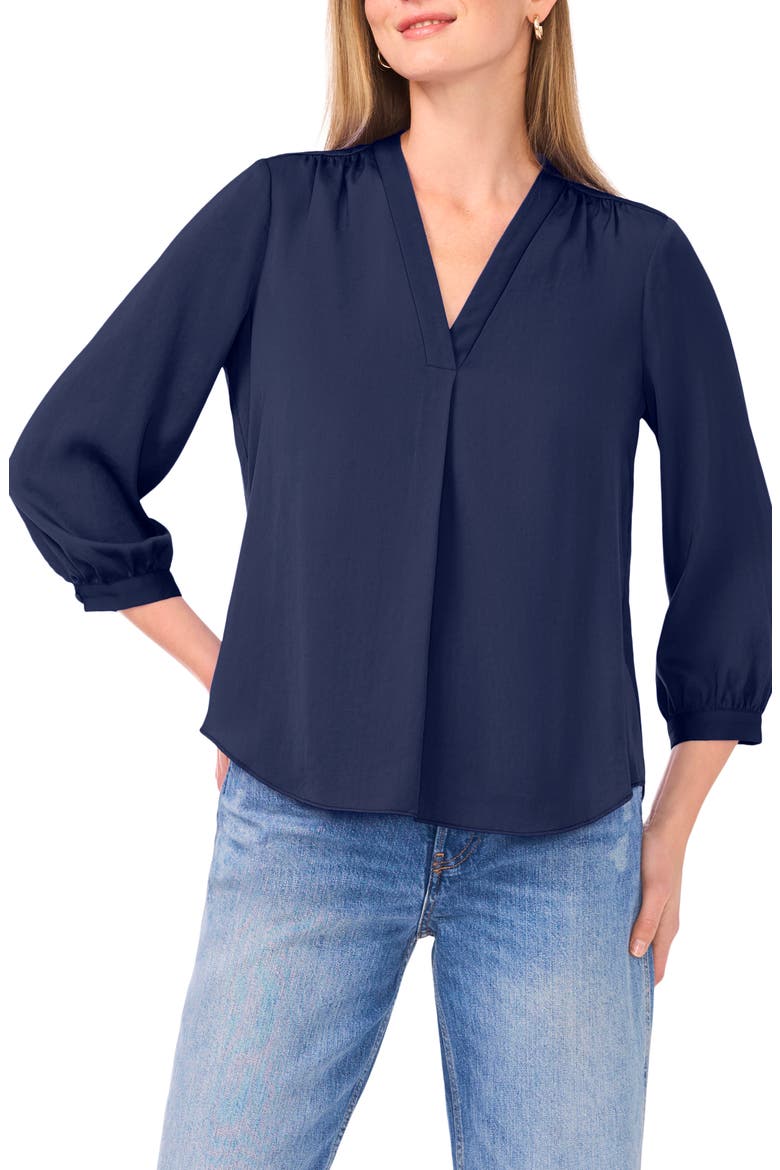 Rumpled Satin Top, Main, color, CLASSIC NAVY