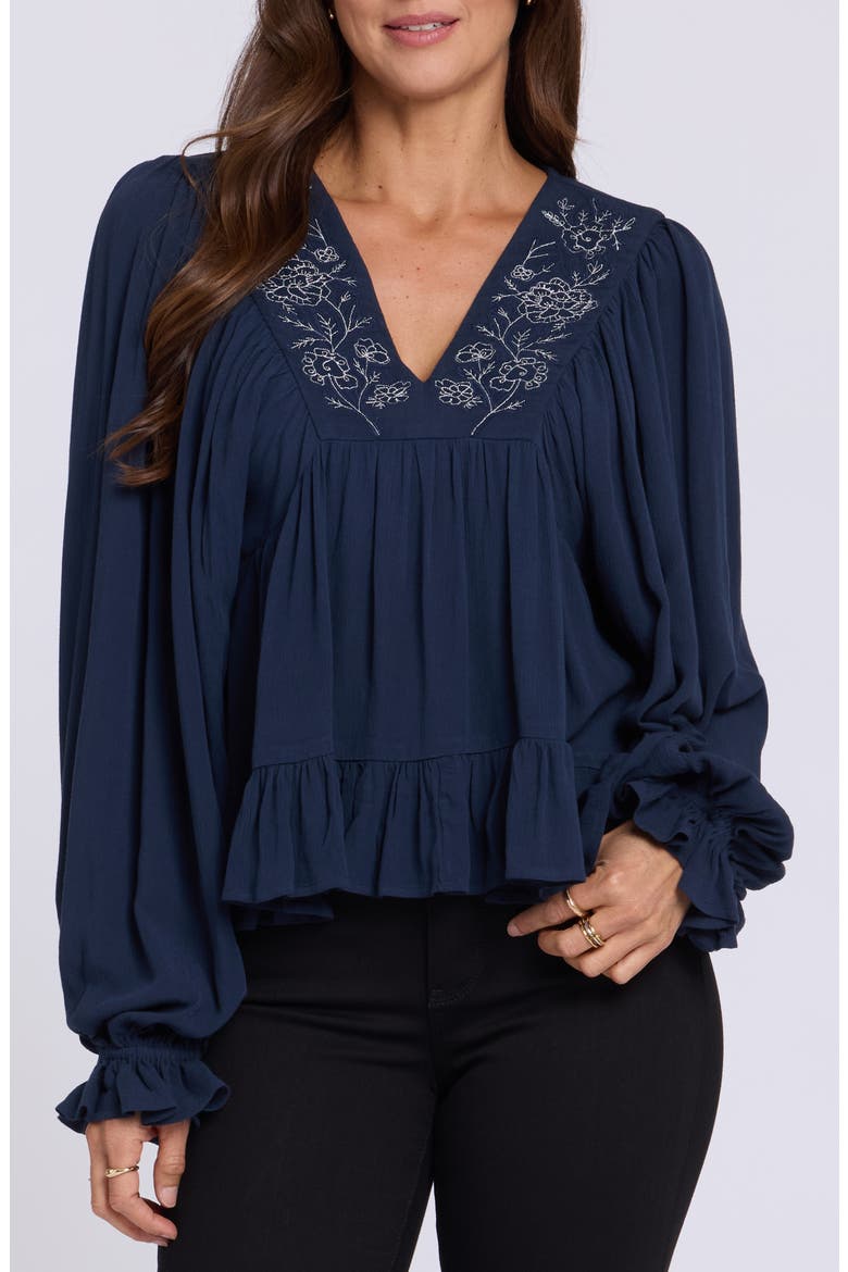 Embroidered Peasant Blouse, Main, color, OXFORD NAVY