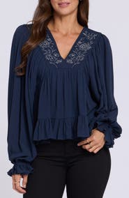 NYDJ Embroidered Peasant Blouse
