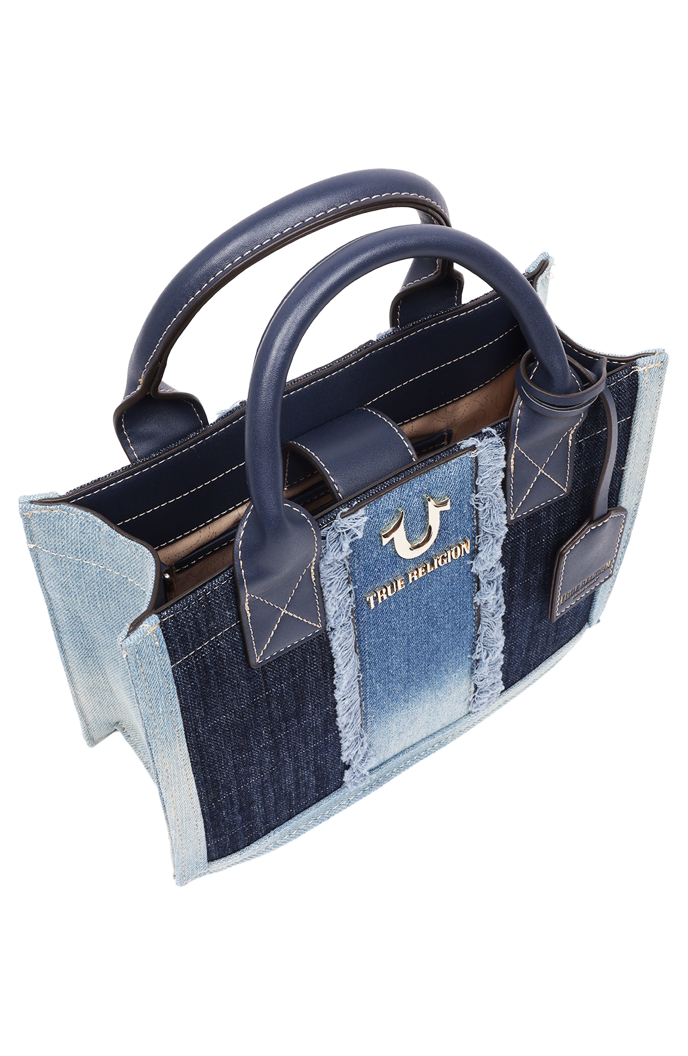True Religion Frayed Denim Modern Tote Bag, Alternate, color, Denim/ Blue