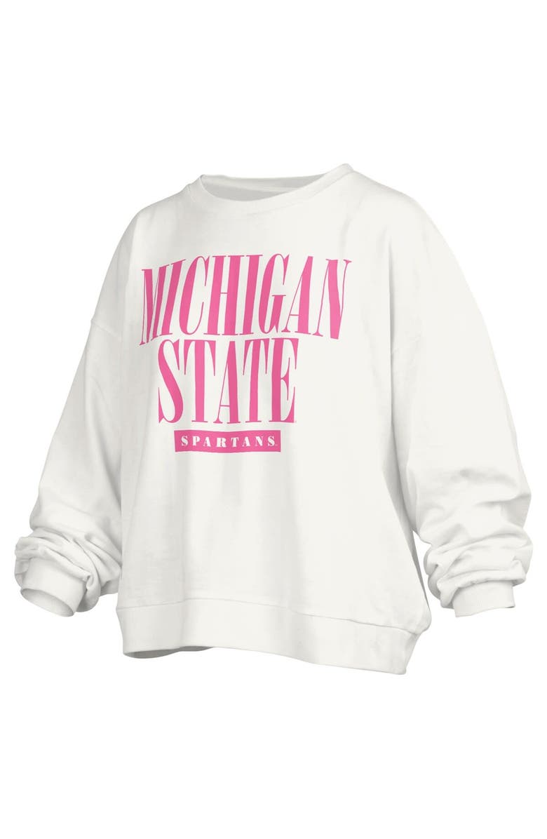 PRESSBOX Women's Pressbox White Michigan State Spartans Sutton Janise Waist Length Oversized Pullover Sweatshirt, Alternate, color, White
