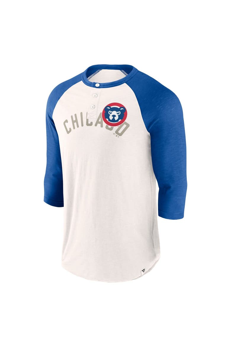 Men's Fanatics Branded White/Royal Chicago Cubs Backdoor Slider Raglan 3/4-Sleeve T-Shirt, Alternate, color, White