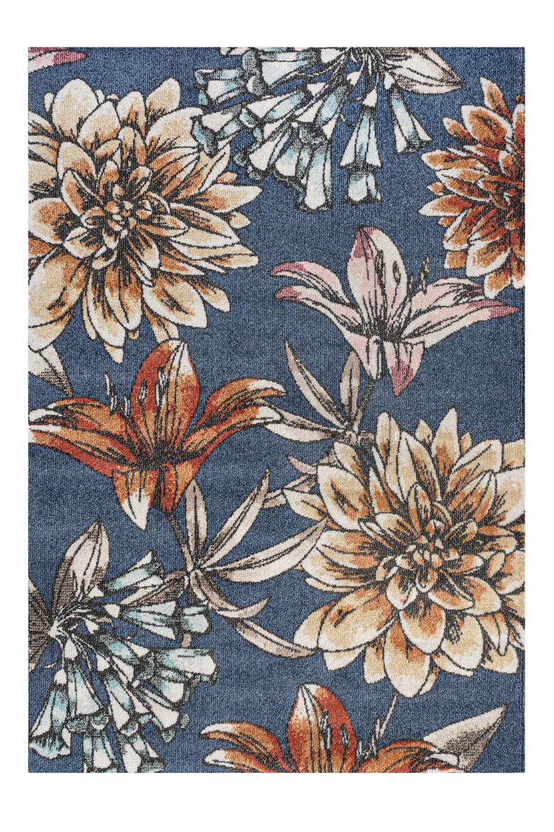 Giglio Modern Botanical Flower Area Rug, Alternate, color, Blue/Orange/Cream