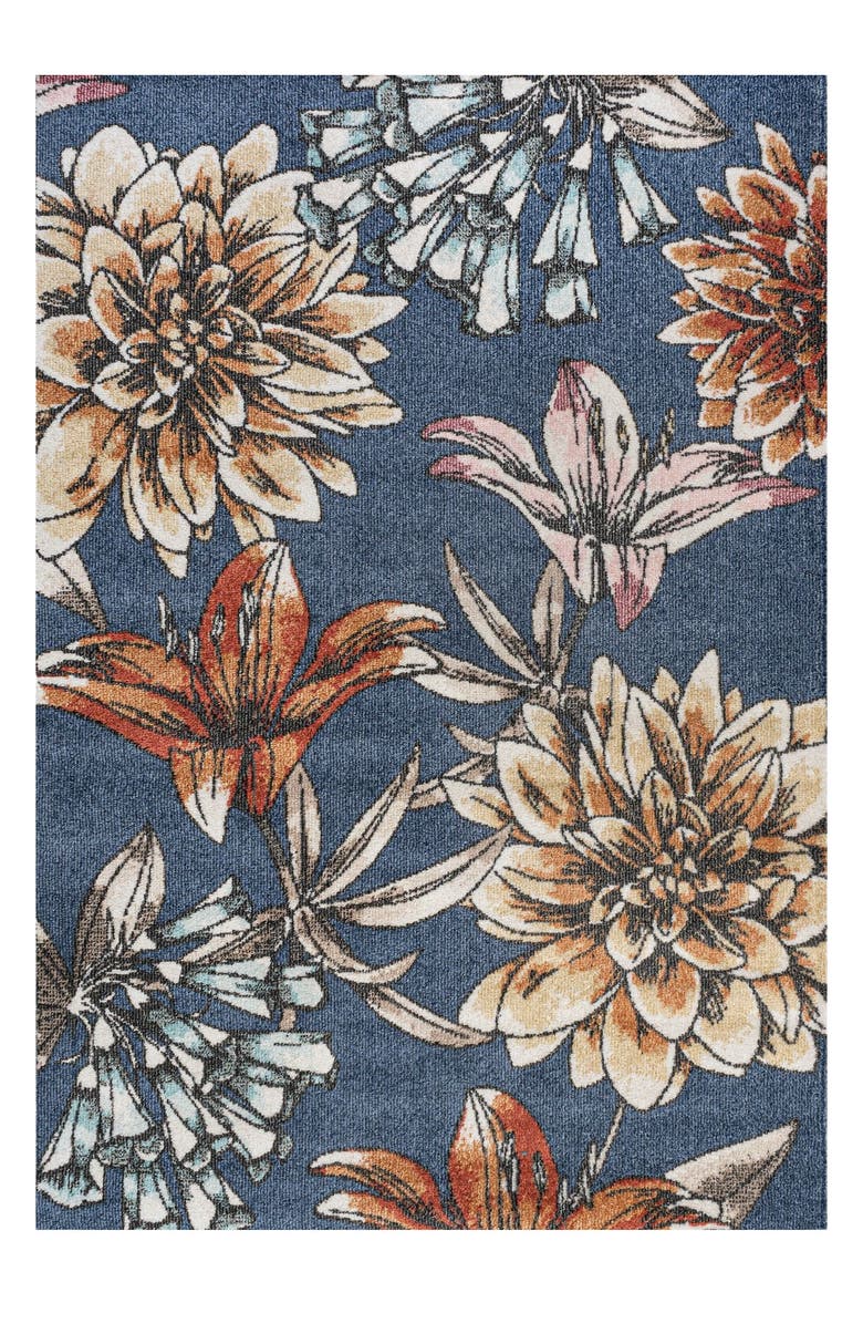 JONATHAN Y Giglio Modern Botanical Flower Area Rug, Alternate, color, Blue/Orange/Cream